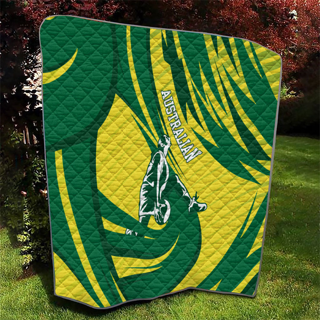 Australian Opals Basketball Quilt Green and Gold Tribal Pattern Athletic Abstract Art