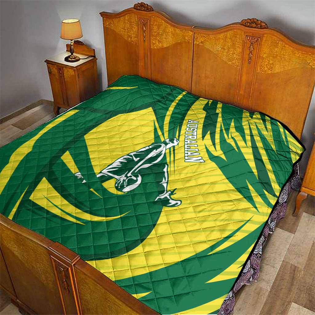 Australian Opals Basketball Quilt Green and Gold Tribal Pattern Athletic Abstract Art