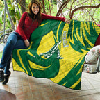 Australian Opals Basketball Quilt Green and Gold Tribal Pattern Athletic Abstract Art