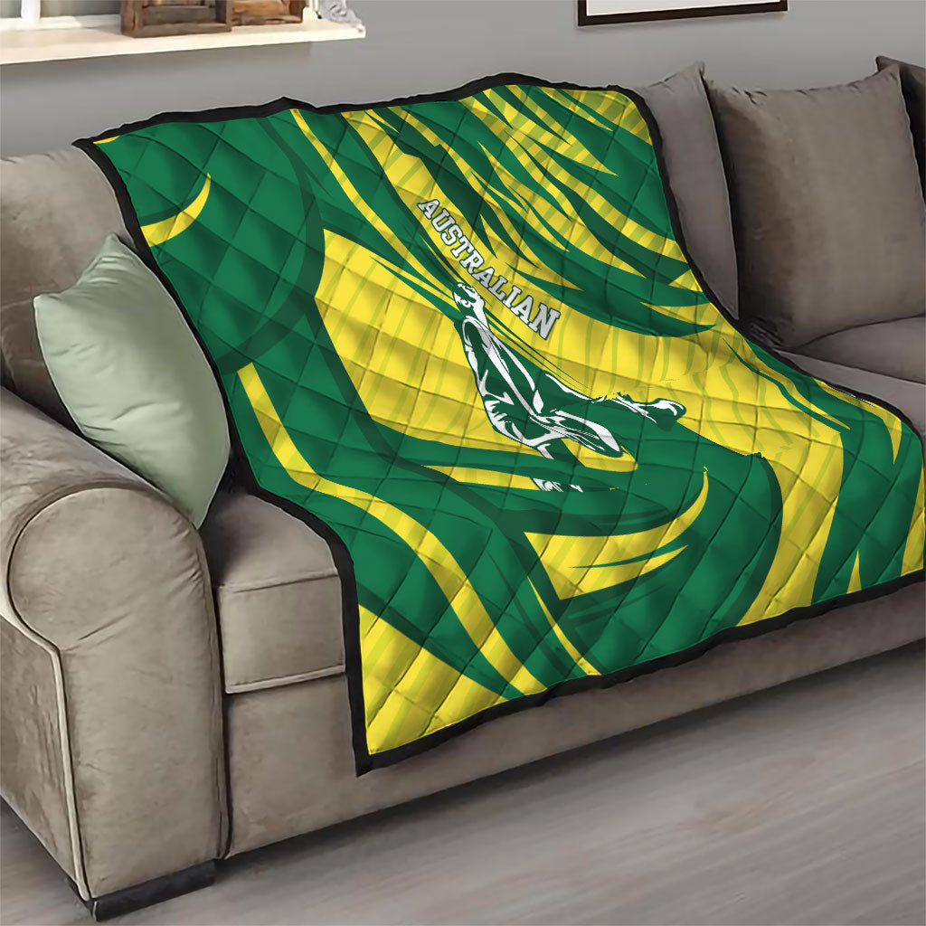 Australian Opals Basketball Quilt Green and Gold Tribal Pattern Athletic Abstract Art