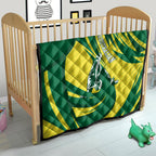 Australian Opals Basketball Quilt Green and Gold Tribal Pattern Athletic Abstract Art