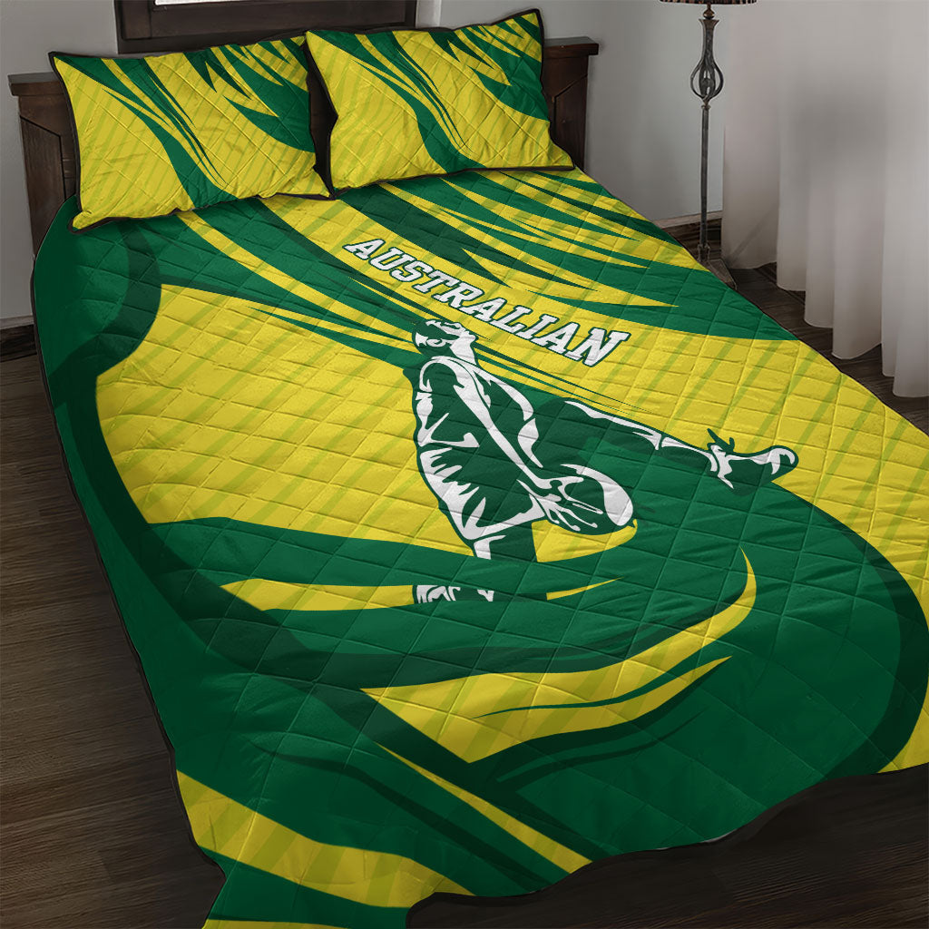 Australian Opals Basketball Quilt Bed Set Green and Gold Tribal Pattern Athletic Abstract Art