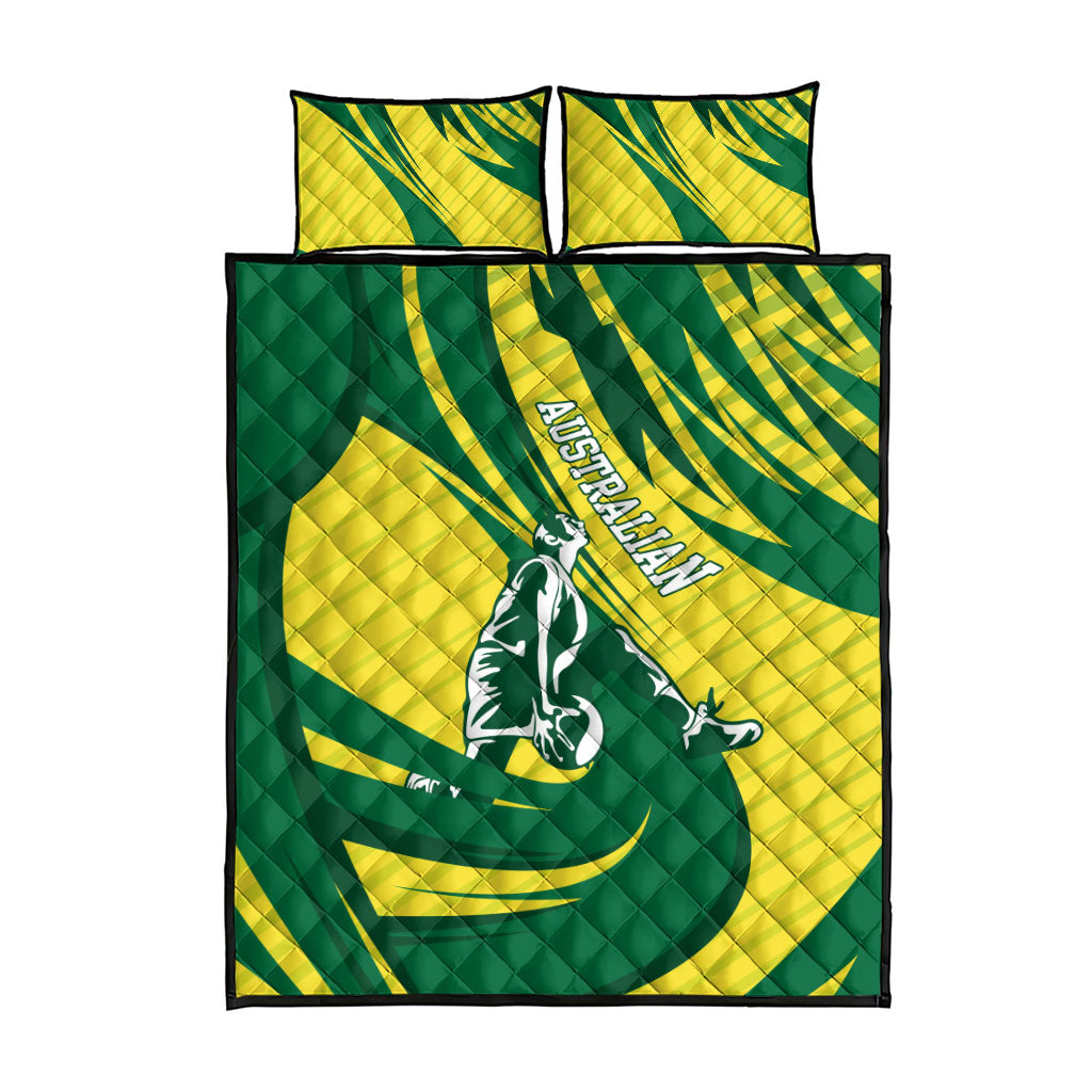 Australian Opals Basketball Quilt Bed Set Green and Gold Tribal Pattern Athletic Abstract Art