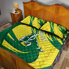 Australian Opals Basketball Quilt Bed Set Green and Gold Tribal Pattern Athletic Abstract Art