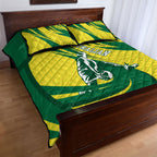 Australian Opals Basketball Quilt Bed Set Green and Gold Tribal Pattern Athletic Abstract Art