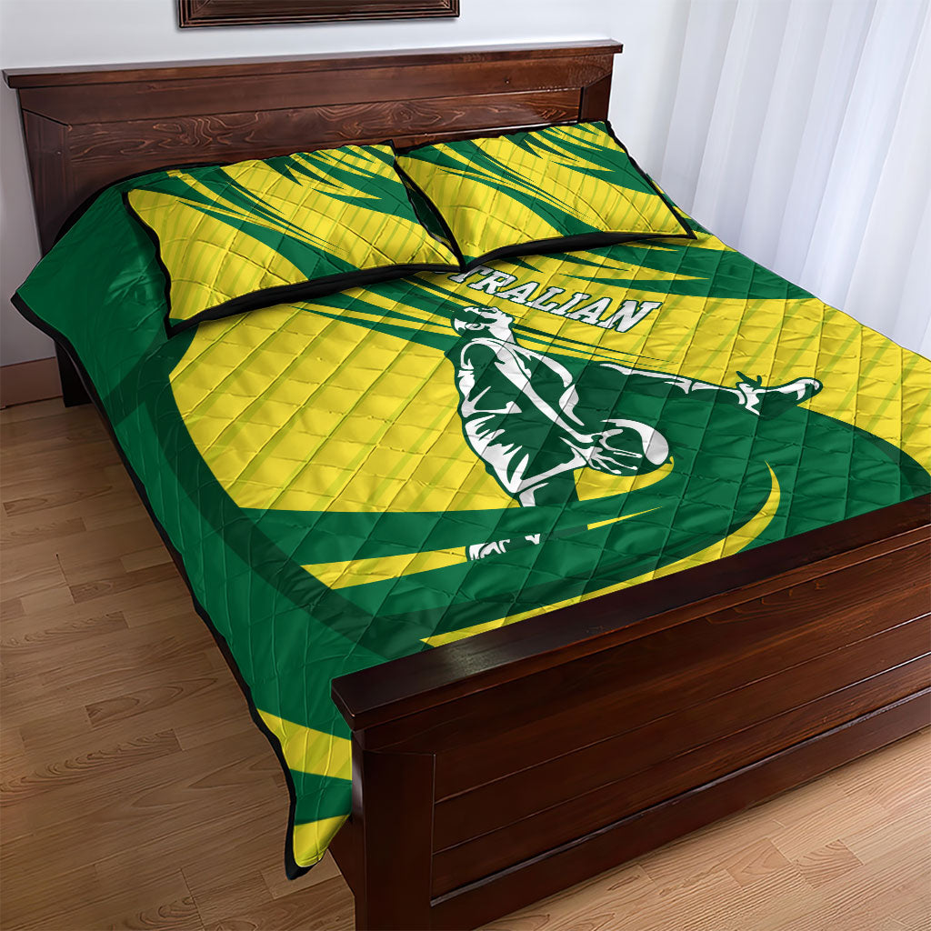 Australian Opals Basketball Quilt Bed Set Green and Gold Tribal Pattern Athletic Abstract Art