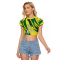 Australian Opals Basketball Raglan Cropped T Shirt Green and Gold Tribal Pattern Athletic Abstract Art
