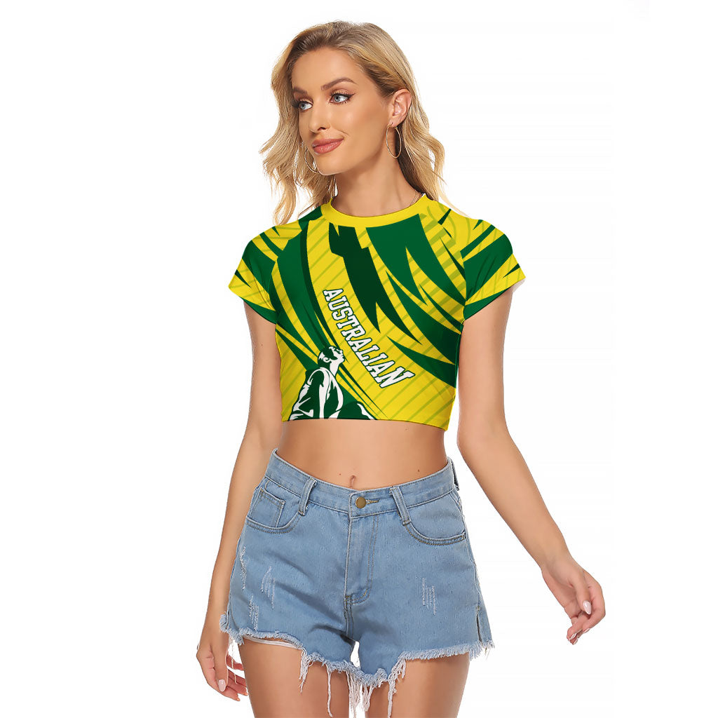 Australian Opals Basketball Raglan Cropped T Shirt Green and Gold Tribal Pattern Athletic Abstract Art