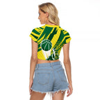 Australian Opals Basketball Raglan Cropped T Shirt Green and Gold Tribal Pattern Athletic Abstract Art