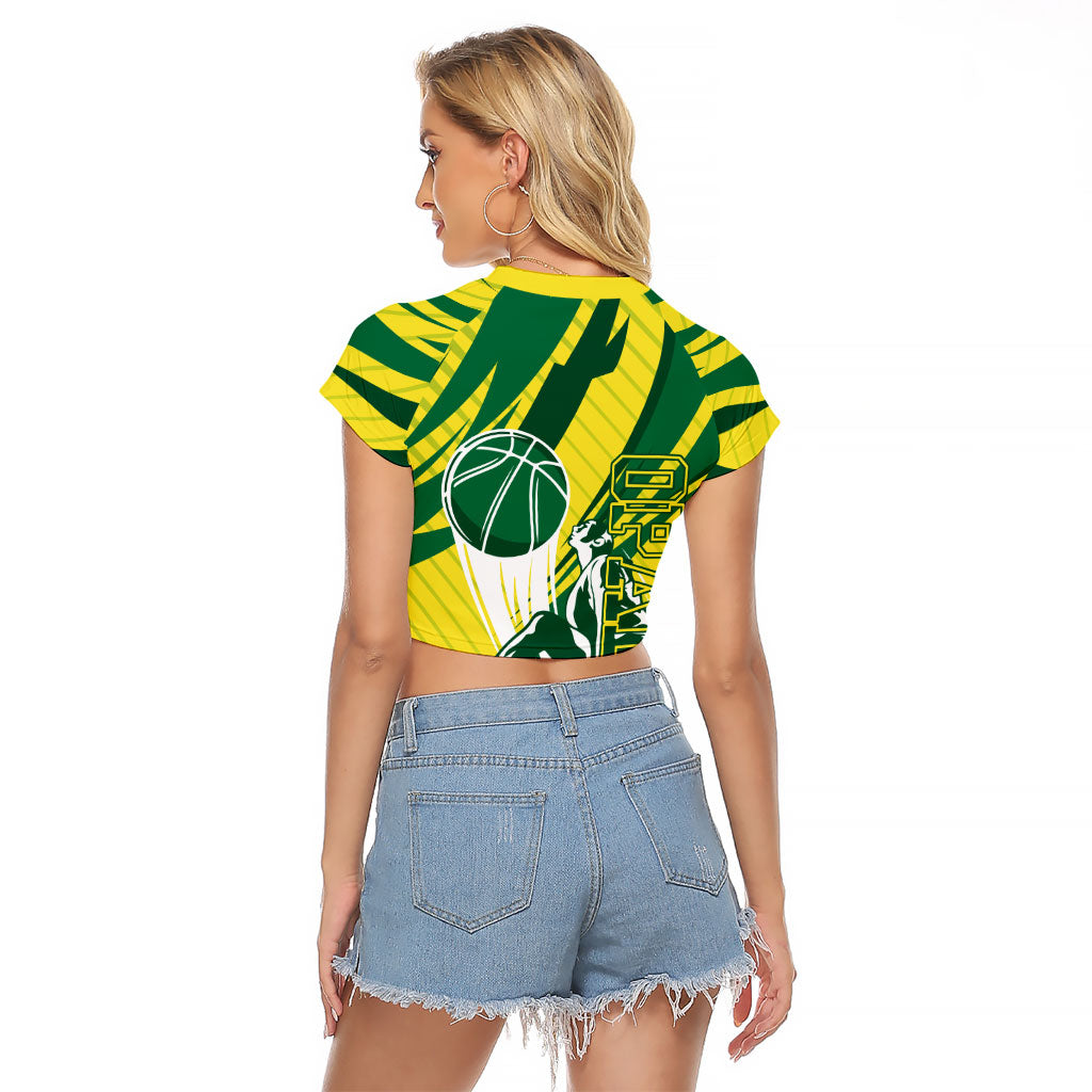 Australian Opals Basketball Raglan Cropped T Shirt Green and Gold Tribal Pattern Athletic Abstract Art