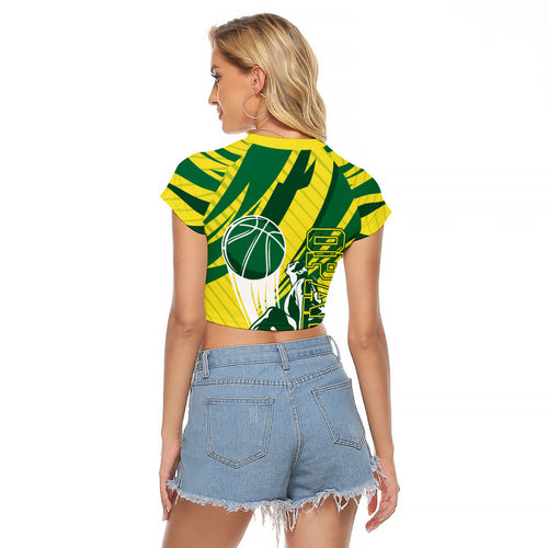 Australian Opals Basketball Raglan Cropped T Shirt Green and Gold Tribal Pattern Athletic Abstract Art