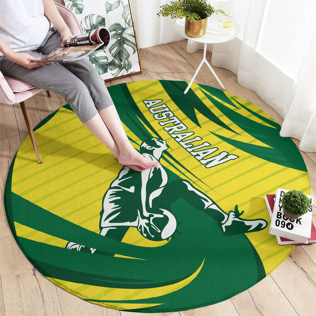Australian Opals Basketball Round Carpet Green and Gold Tribal Pattern Athletic Abstract Art