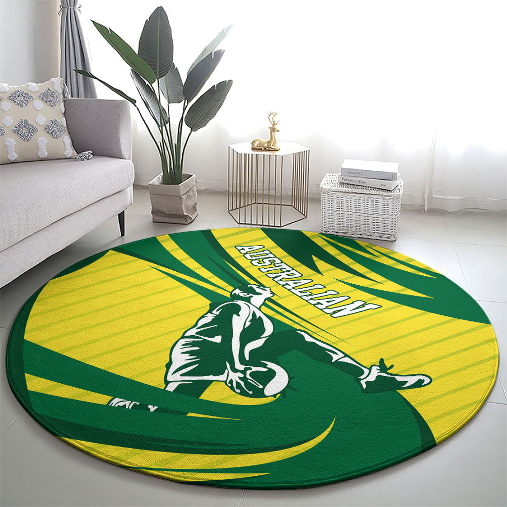Australian Opals Basketball Round Carpet Green and Gold Tribal Pattern Athletic Abstract Art