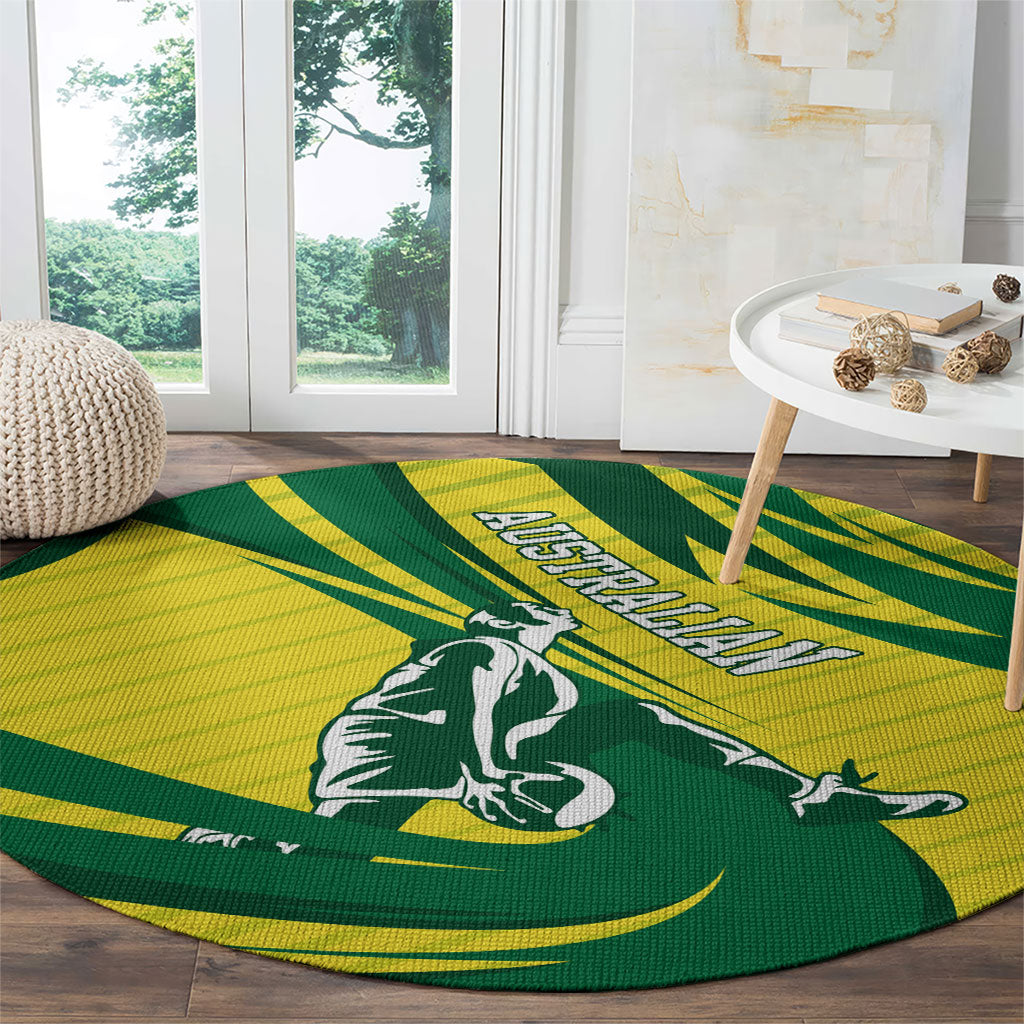 Australian Opals Basketball Round Carpet Green and Gold Tribal Pattern Athletic Abstract Art
