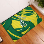 Australian Opals Basketball Rubber Doormat Green and Gold Tribal Pattern Athletic Abstract Art