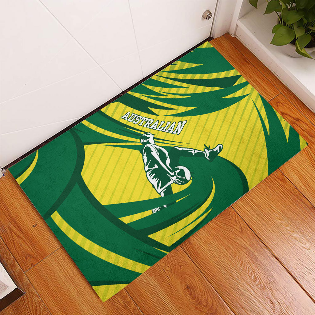 Australian Opals Basketball Rubber Doormat Green and Gold Tribal Pattern Athletic Abstract Art