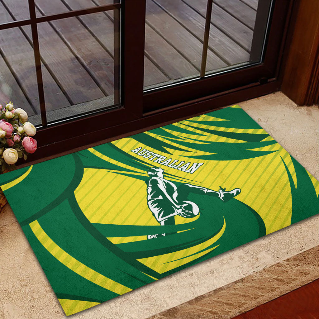 Australian Opals Basketball Rubber Doormat Green and Gold Tribal Pattern Athletic Abstract Art