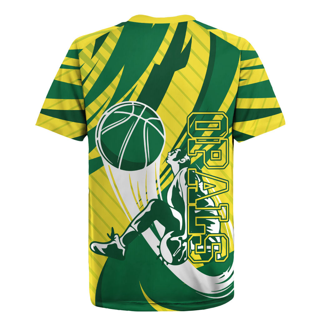 Australian Opals Basketball Rugby Jersey Green and Gold Tribal Pattern Athletic Abstract Art