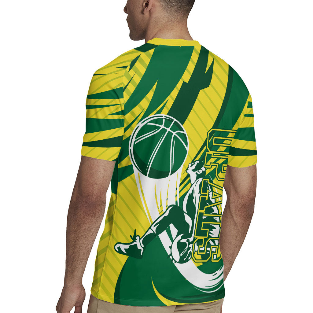 Australian Opals Basketball Rugby Jersey Green and Gold Tribal Pattern Athletic Abstract Art