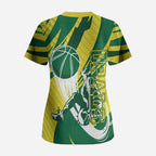 Australian Opals Basketball Scrub Top Green and Gold Tribal Pattern Athletic Abstract Art