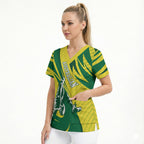 Australian Opals Basketball Scrub Top Green and Gold Tribal Pattern Athletic Abstract Art