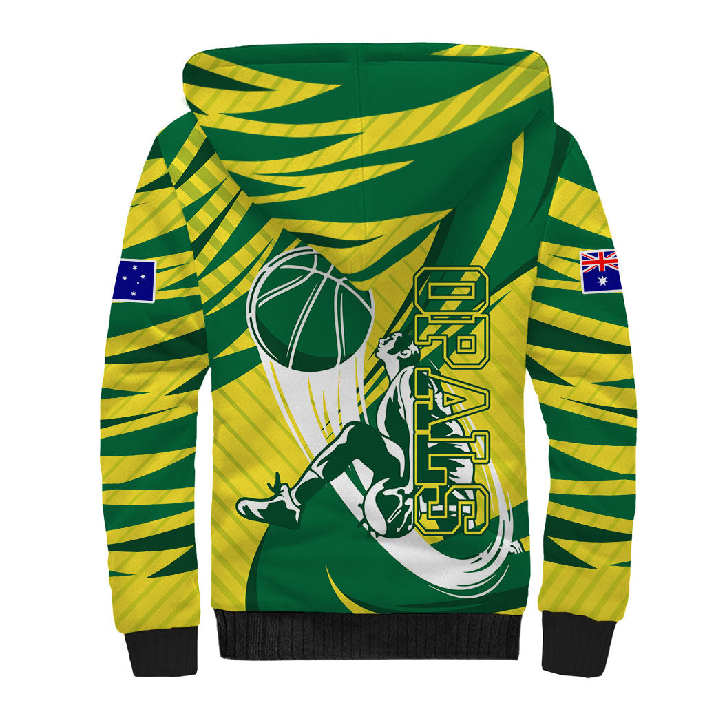 Australian Opals Basketball Sherpa Hoodie Green and Gold Tribal Pattern Athletic Abstract Art