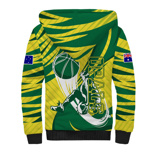 Australian Opals Basketball Sherpa Hoodie Green and Gold Tribal Pattern Athletic Abstract Art