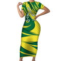 Australian Opals Basketball Short Sleeve Bodycon Dress Green and Gold Tribal Pattern Athletic Abstract Art