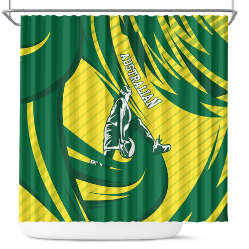 Australian Opals Basketball Shower Curtain Green and Gold Tribal Pattern Athletic Abstract Art
