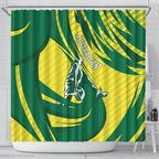 Australian Opals Basketball Shower Curtain Green and Gold Tribal Pattern Athletic Abstract Art