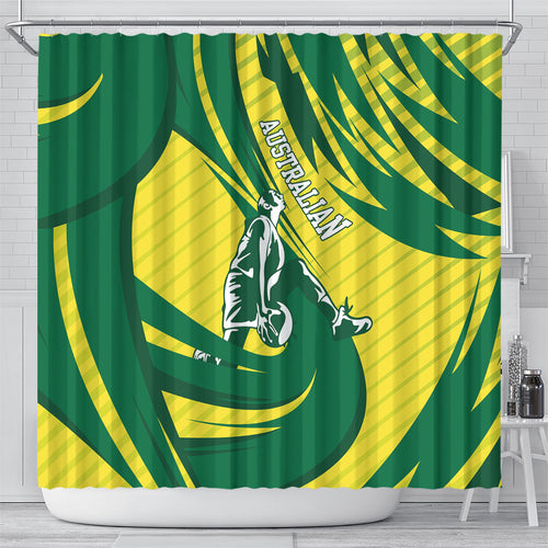 Australian Opals Basketball Shower Curtain Green and Gold Tribal Pattern Athletic Abstract Art