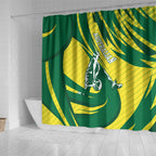 Australian Opals Basketball Shower Curtain Green and Gold Tribal Pattern Athletic Abstract Art