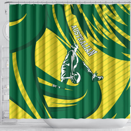 Australian Opals Basketball Shower Curtain Green and Gold Tribal Pattern Athletic Abstract Art