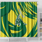 Australian Opals Basketball Shower Curtain Green and Gold Tribal Pattern Athletic Abstract Art