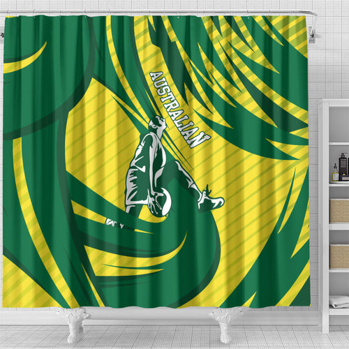Australian Opals Basketball Shower Curtain Green and Gold Tribal Pattern Athletic Abstract Art