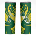 Australian Opals Basketball Skinny Tumbler Green and Gold Tribal Pattern Athletic Abstract Art