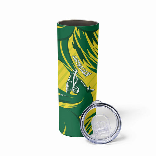Australian Opals Basketball Skinny Tumbler Green and Gold Tribal Pattern Athletic Abstract Art