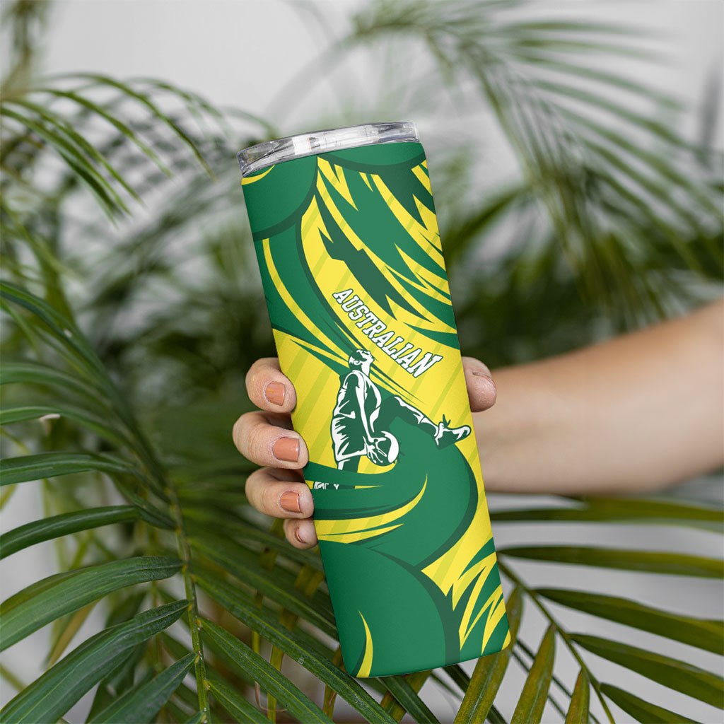Australian Opals Basketball Skinny Tumbler Green and Gold Tribal Pattern Athletic Abstract Art