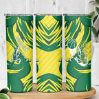 Australian Opals Basketball Skinny Tumbler Green and Gold Tribal Pattern Athletic Abstract Art