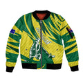 Australian Opals Basketball Sleeve Zip Bomber Jacket Green and Gold Tribal Pattern Athletic Abstract Art