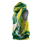 Australian Opals Basketball Sleeveless Hoodie Green and Gold Tribal Pattern Athletic Abstract Art