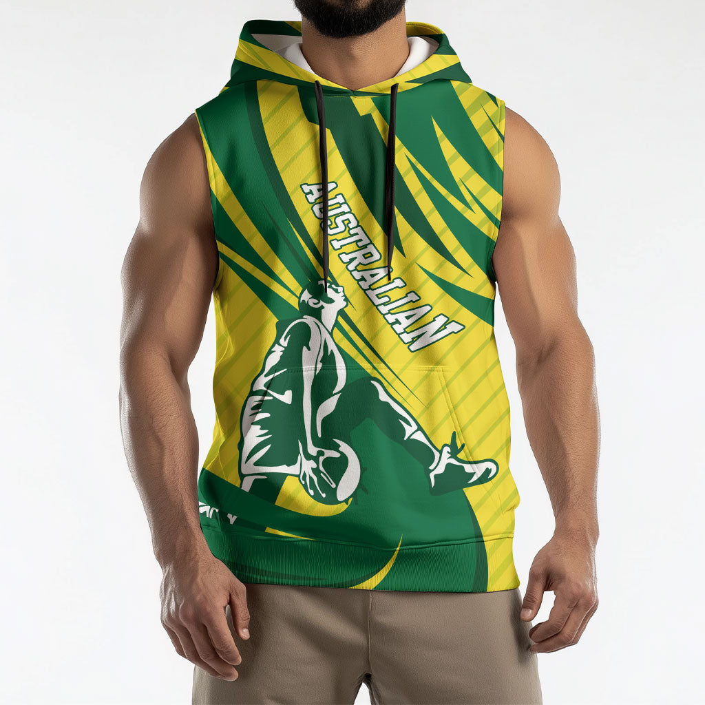 Australian Opals Basketball Sleeveless Hoodie Green and Gold Tribal Pattern Athletic Abstract Art