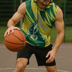 Australian Opals Basketball Sleeveless Hoodie Green and Gold Tribal Pattern Athletic Abstract Art