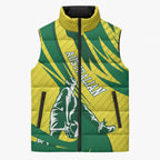 Australian Opals Basketball Sleeveless Puffer Jacket Green and Gold Tribal Pattern Athletic Abstract Art