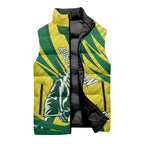 Australian Opals Basketball Sleeveless Puffer Jacket Green and Gold Tribal Pattern Athletic Abstract Art