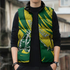 Australian Opals Basketball Sleeveless Puffer Jacket Green and Gold Tribal Pattern Athletic Abstract Art