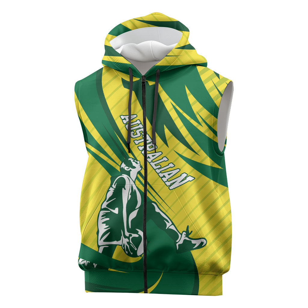 Australian Opals Basketball Sleeveless Zip Hoodie Green and Gold Tribal Pattern Athletic Abstract Art