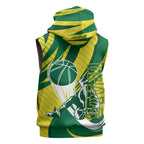 Australian Opals Basketball Sleeveless Zip Hoodie Green and Gold Tribal Pattern Athletic Abstract Art