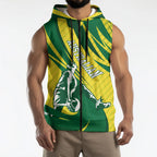 Australian Opals Basketball Sleeveless Zip Hoodie Green and Gold Tribal Pattern Athletic Abstract Art