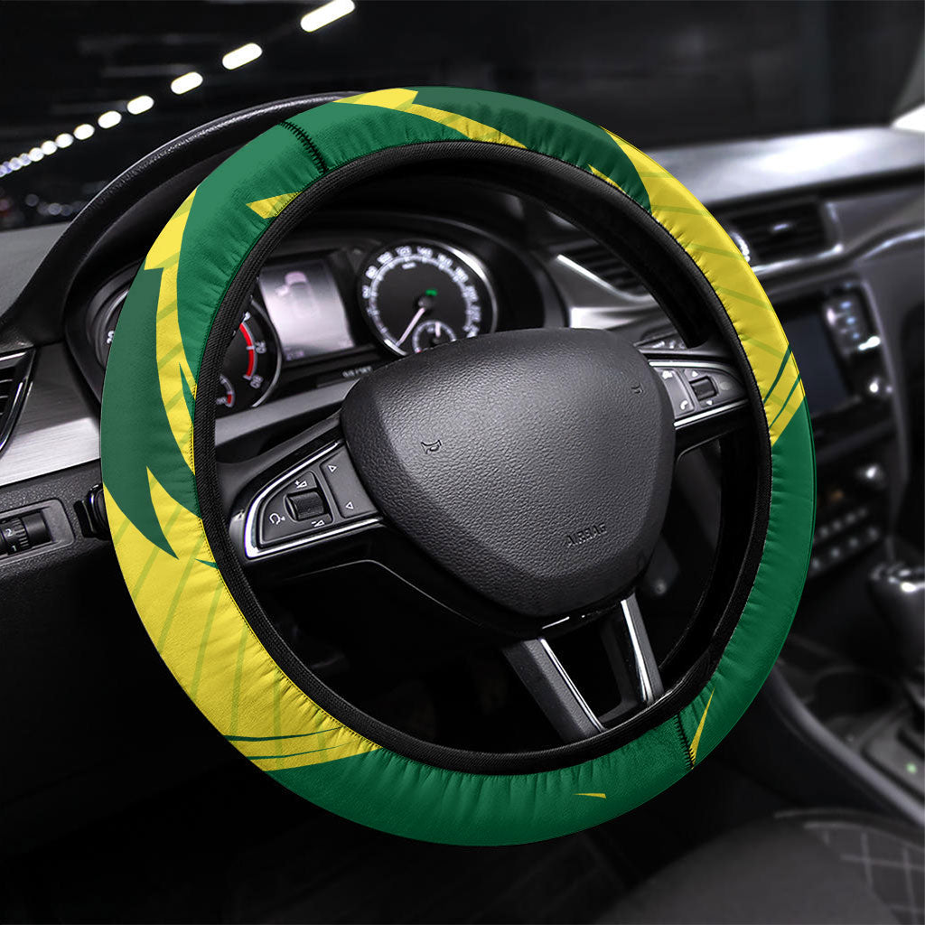 Australian Opals Basketball Steering Wheel Cover Green and Gold Tribal Pattern Athletic Abstract Art